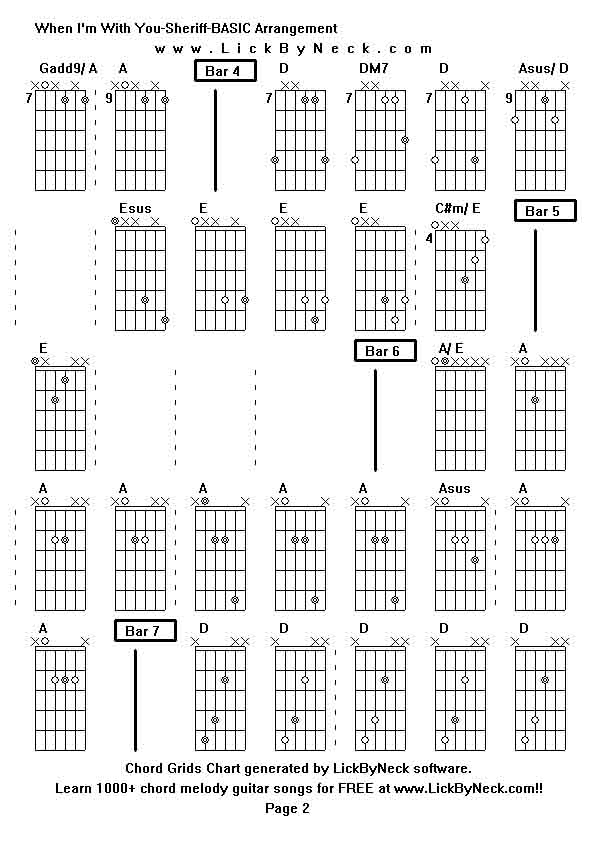 Chord Grids Chart of chord melody fingerstyle guitar song-When I'm With You-Sheriff-BASIC Arrangement,generated by LickByNeck software.